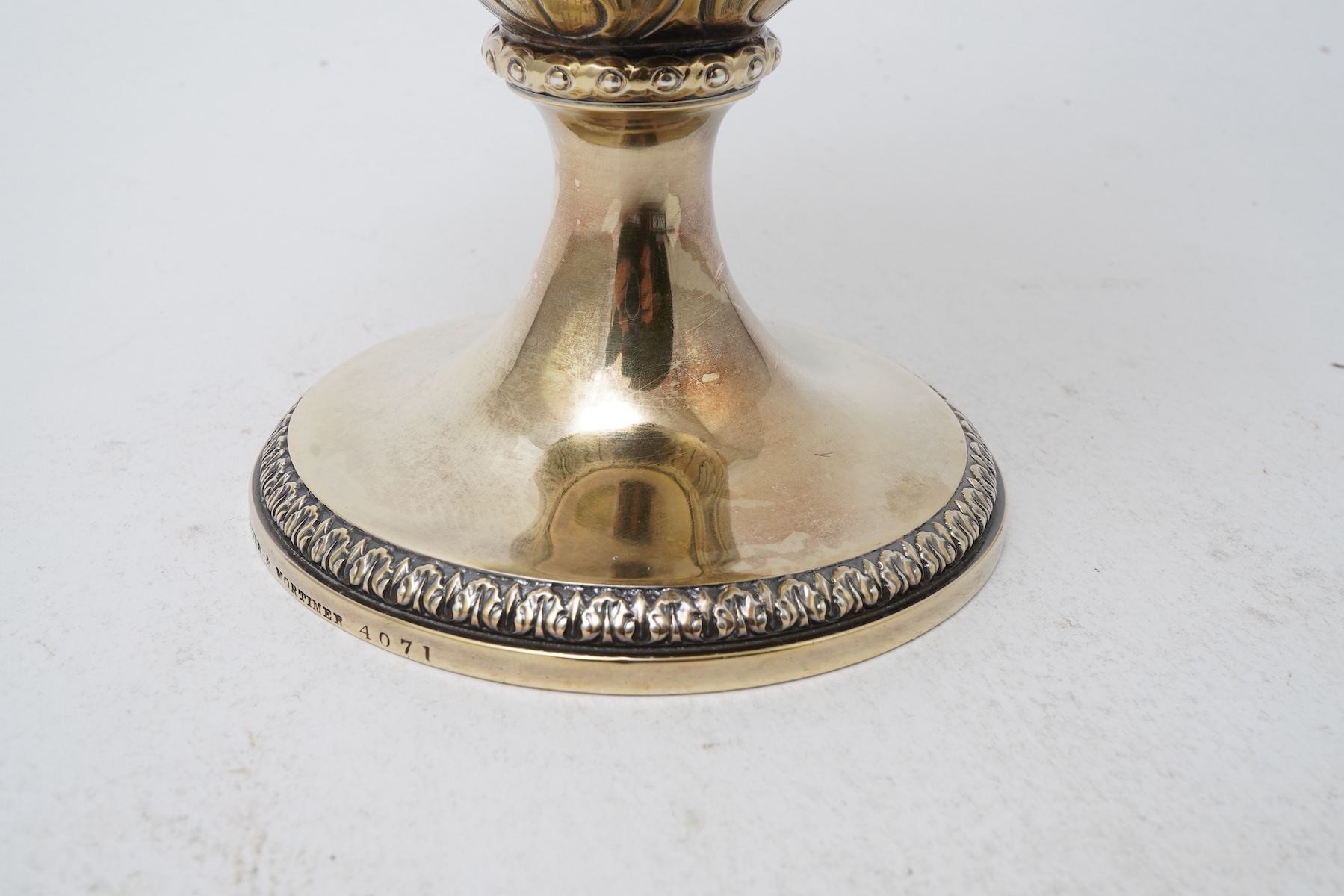 A good Victorian silver gilt pedestal claret jug by Hunt & Roskell, late Storr & Mortimer